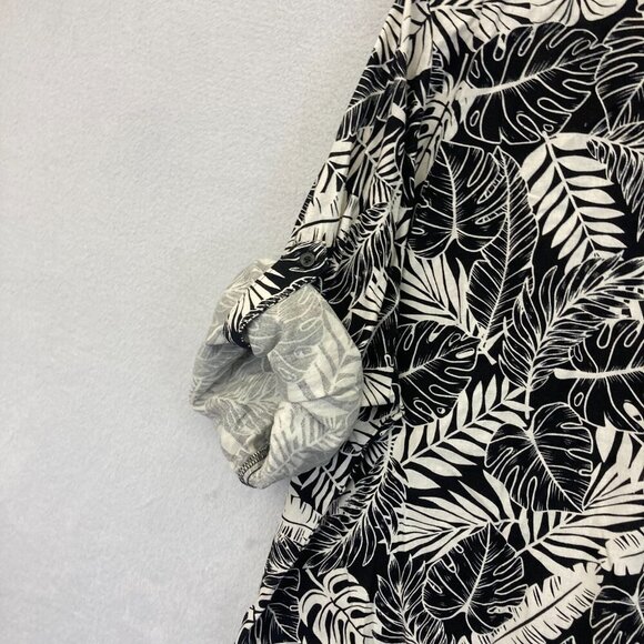 Calvin Klein Roll Tab Linen Blend Button Up Shirt Women's Size 2X Black Tropical - Picture 13 of 14